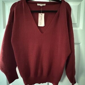 Philosophy Women's Burgundy V-Neck Sweater size Xs